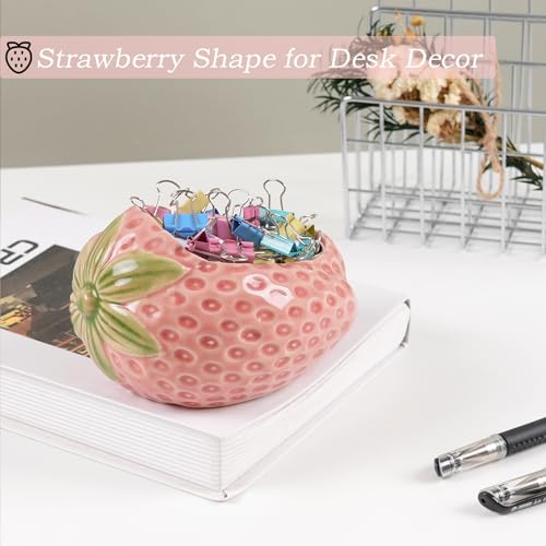 Pink Strawberry Ceramic Paper Cilp Holder for Desk, Office Decor - color: Strawberry Pink
