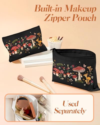 Miss Adola Canvas Tote Bag with Matching Makeup Pouch - color: Black Mushroom