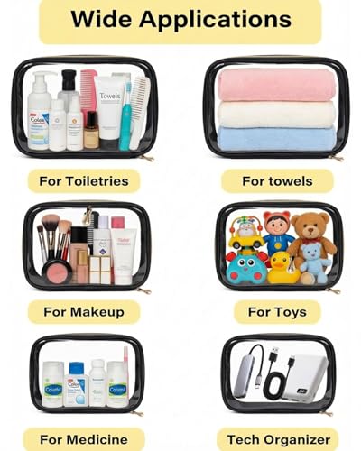 3Pack Clear Makeup Bags Set, Clear Travel Makeup Bag Waterproof Makeup Case Small Toiletry Bag with Zipper Portable Cosmetic Pouch Makeup Storage Bag Car Bag for Essentials - color: Black Set-1