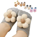 4Packs Baby Girls Socks,Flower Non-Slip Grips for Babies Toddler Princess - color: Grey Khaki Off-white Light Blue