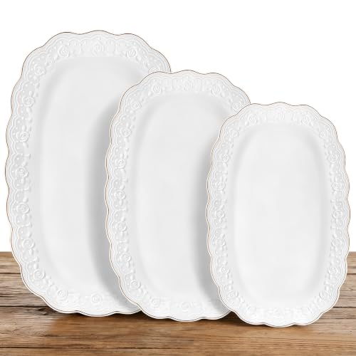 Kassel Ceramic Serving Platter Set | 14”/12”/10” Oval Serving Trays for Entertaining at Parties and Weddings | Oven Safe Large Serving Trays for Tacos, Steak, and Cake - size: Small Oval 14”/12”/10”