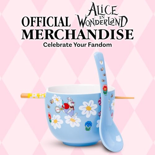 Silver Buffalo Disney Alice in Wonderland, Ramen Bowl with Chopsticks, 20oz - color: Alice in Wonderland Spoon, size: 20 Ounces (With Spoon)