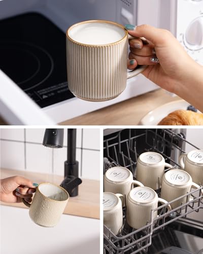 famiware Coffee Mug Set of 4, Star 12 oz Ceramic Mugs Cups Set with Handle - color: Star-Cappuccino White, size: 4 Count (Pack of 1)