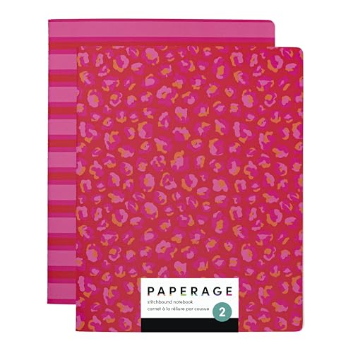 PAPERAGE Soft Cover Lined Journal Notebook, 2 Pack, (Bright Cheetah), 100 Pages, Large 7.5 inches x 9.5 inches, College Ruled, Ideal for Note Taking & Travel Journal - color: Bright Cheetah, style: Lined 100pgs (2 Pack)
