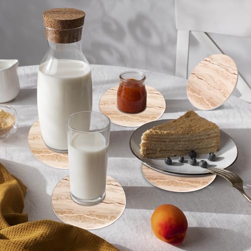 Acejoz Drink Coasters Set of 6, Absorbent Coaster for Coffee Table Decor, Marble Style Ceramic Coaster for Home Decor, 4 Inches - color: Beige Marble