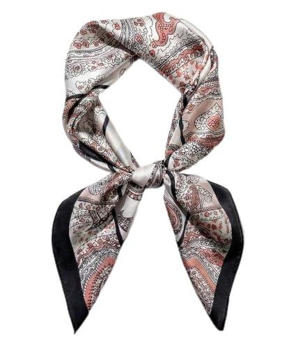 corciova Women’s Square Scarf 27.5 in (70 x 70 cm), Satin-Feel Polyester, Lightweight Fashion Scarf for Hair, Neck and Bag - color: Paisley (Ivory / Blush / Black)