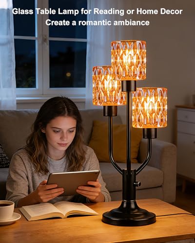 Lightdot Mid Century Modern Table Lamp for Living Room Vintage Dimmable - color: 13-Black-Amber-Cylinder