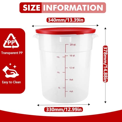 2 Pack Square Food Storage Container With Lid,12-22 Quart Commercial Storage Box With Scale & Handle,Cake Making,Dough Marinating Meat,Kitchen Supplies (polypropylene, Round 22 Quart) - color: Polypropylene, size: Round-22 Quart