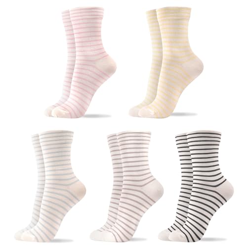Womens Cotton Crew & Ankle Socks, Cute Floral Ruffle Colorful Tube Size 6-9 - color: Striped B