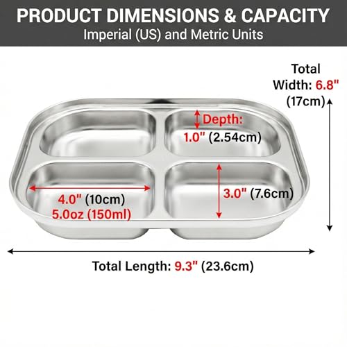 Korean Stainless Steel Divided Plates for Toddlers & Kids, Non-Toxic, 2PK - size: 4 Compartments