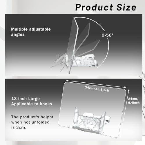 Acrylic Cookbook Holder, 13.3x9.4 Inch Ergonomic Book Display Stand