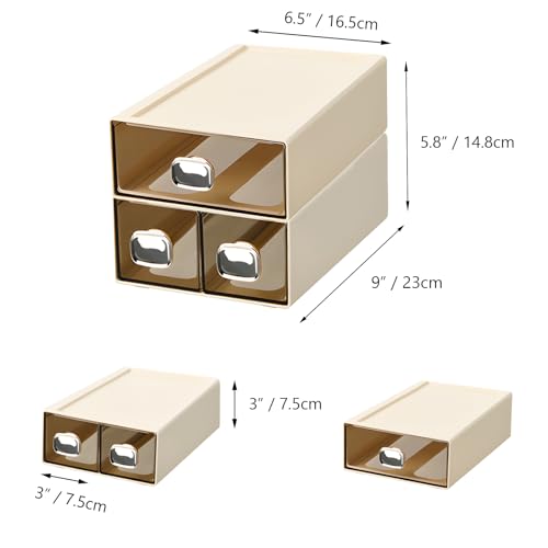 Desktop Storage Drawers, Stackable Countertop Organizer with Drawers - color: 1 Middle & 2 Small Drawers, Cream