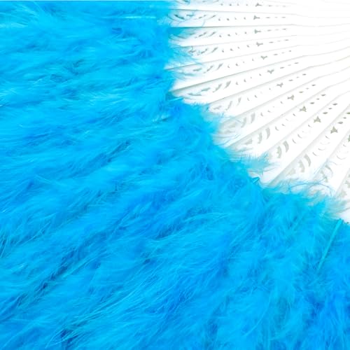 BABEYOND 1920s Marabou Feather Folding Hand Fan - color: Lightblue