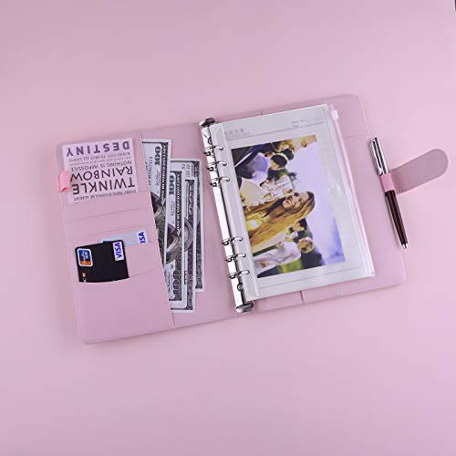 Antner A5 Binder 6 Ring Refillable Notebook Planner Cover for A5 Planner Inserts & Refill Paper, PU Leather Loose Leaf Budget Binder Personal Organizer Kpop Photocard Holder with Magnetic Buckle, Pink - color: Pink