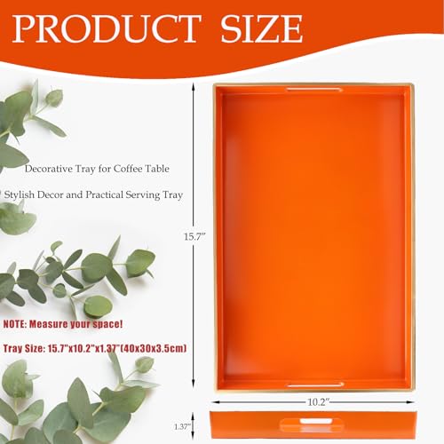 Spsyrine Orange Decorative Serving Tray with Handles, Elegant Plastic Coffee Table Tray for Ottoman, Living Room, Home Decor 15.6" X 10.2" - color: Orange