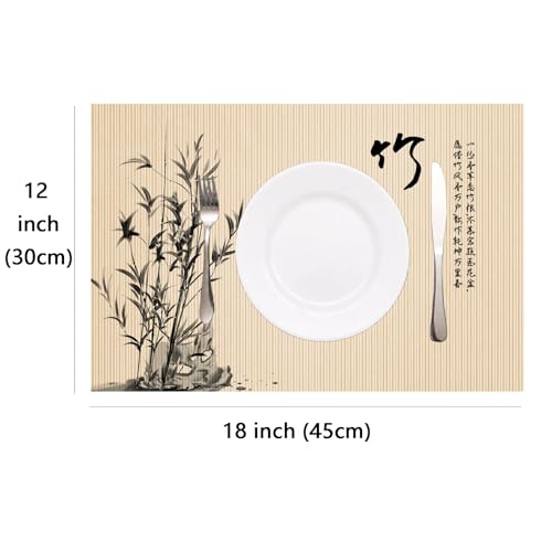 Bamboo Placemats Set of 4, Asian Style Table Mats Ancient Chinese Paintings Zen Floral Place Mats for Indoor Outdoor Kitchen Dining Table (Plum Blossom+Orchid+Bamboo+Chrysanthemum, Set of 4) - color: Plum Blossom+orchid+bamboo+chrysanthemum