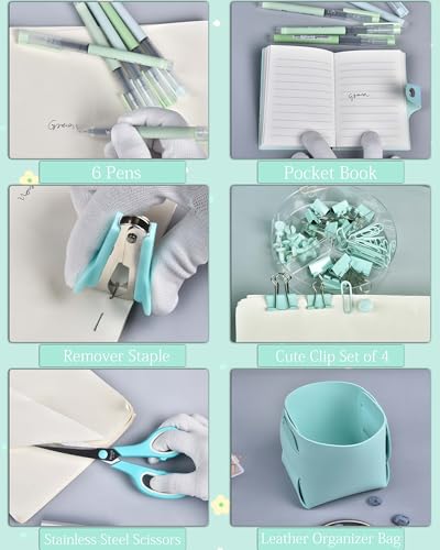 LXEVIHK Green and Blue Desk Accessories 21-Piece Office Supplies Gift Set - color: green+blue