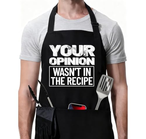 Rosoz Funny BBQ Black Chef Aprons for Men Adjustable Kitchen Cooking Aprons - color: Your Opinion Wasn't in the Recipe
