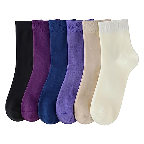 Women Thin Socks Rayon Bamboo Ankle Silky Quarter Anti Odor Casual Summer Socks 6 Pairs - color: Assorted7, size: 8-11