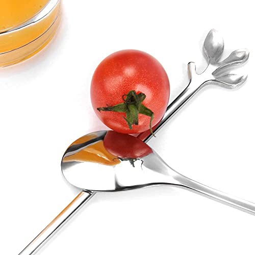 AnSaw 6-Piece Elegant Silver Leaf Long Handle Teaspoons - 7.4" - color: Silver