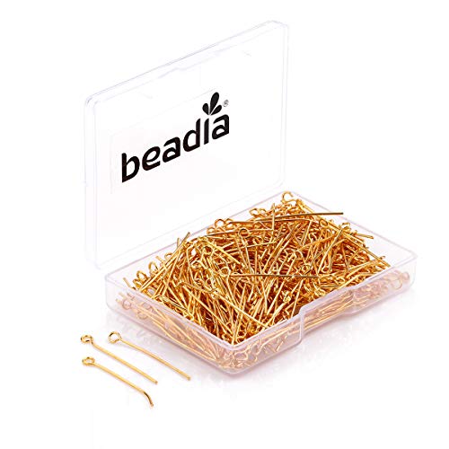 BEADIA Open Eye Pins Gold Head Pins for DIY Jewelry Making 40mm 200pcs - color: Gold, size: 40mm