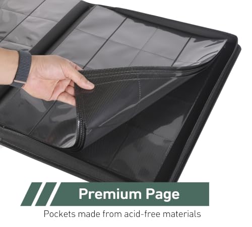 Top Loader Binder 16 Pocket, Holds 640+ Cards in 3" x 4" Toploaders, Ringless 20 Double-Sided Sleeves, Side-Loading, Spine Label with Maker Pen Toploader Binder for TCG, MTG, Sports Cards - color: Dark Green, size: 16-Pocket, Holds 640 Cards