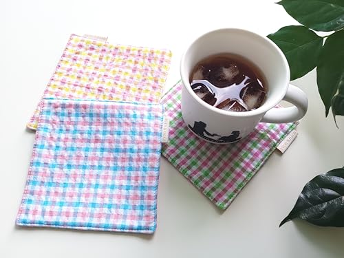 RUTH&BOAZ Plaid, Embroidery 100% Cotton Fabric Coasters for Drinks and Home Dinners/Set of 6/4" Square (Seersucker Blue) - color: Seersucker Blue