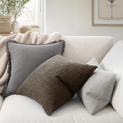 MIULEE Pack of 2 Linen Textured Pillow Covers, 18x18 Inch Dark Brown - color: Dark Brown, size: 18" x 18" (Pack of 2)