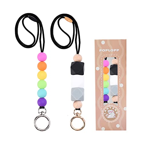 2PCS Teacher Lanyards for ID Badges and Keys, Cute Silicone Beaded Lanyard - color: Gold Silver-001