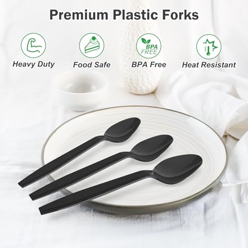 Dealusy 360 Count Black Plastic Spoons Disposable - color: Black