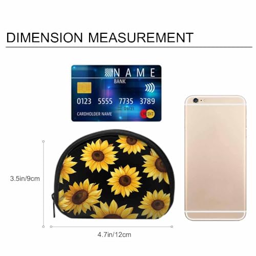 IBILIU Small Coin Purse Sunflower Pattern Black Yellow Flower Mini Wallet Coin Pouch Change Purse For Women Men - color: Coinp-013