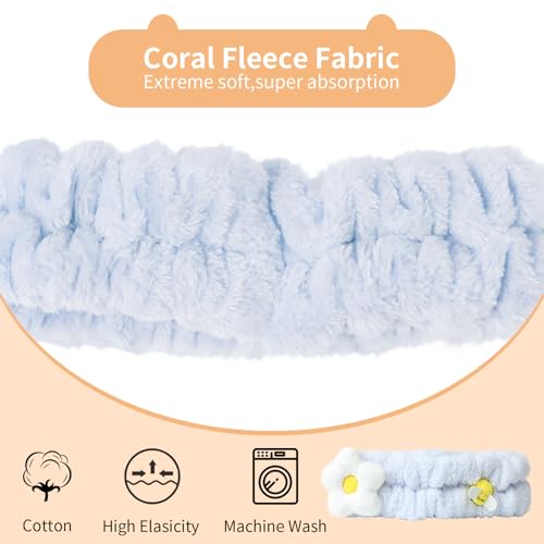 PERFECTSIGHT Kawaii Headband for Spa, Makeup, Washing Face, Party - 2 Pack Cute Hair Band for Shower Beauty Skincare, Soft Facial Headbands for Girls and Women (Blue Flower Bee) - color: Blue Flower Bee
