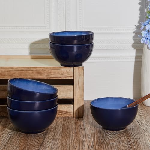 Pokini 5.5 inch Stoneware Cereal Bowls Set of 6, 22 Oz Soup Bowls Set - color: Light Blue