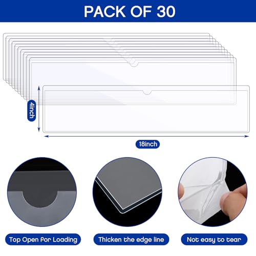 Chinco 30 Pcs Self Adhesive Clear Index Card Pockets,18 x 4 Inches - size: 18 x 4 Inches