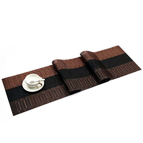 SHACOS Table Runners Woven Vinyl Table Mats 12x71 inch for Kitchen Dining Table Non Slip Washable, Ombre Coffee Black - color: Ombre Coffee Black, size: Table Runner 12 x 71 inch