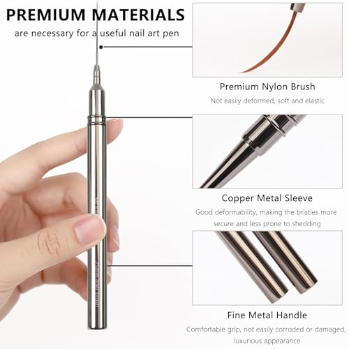Metallic Nail Art Pen & Liner Brush Set, UV Gel Polish Painting Nail Design Tools for Crisp Long Lines, Tiny Details & Fine Drawing, Manicures Brushes for Women (Sizes 25mm) - color: Liner Brushes (25mm)