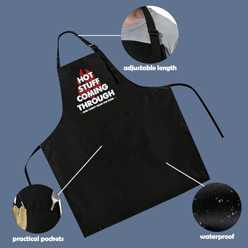 Funny Apron for Men Women,Humorous Kitchen Apron- Grilling Cooking BBQ Accessories, Gift for Dad Husband - color: Hot Stuff Coming Through