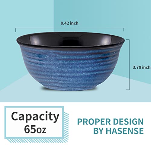 HASENSE Serving Bowls, 60 Ounces Ceramic Salad Pasta Soup Bowls, 8.5 inch Large Bowls for Kitchen Ramen Pho Fruit Cereal Popcorn, Microwave and Dishwasher Safe, Set of 2, Blue - color: Blue, size: 65 Ounce