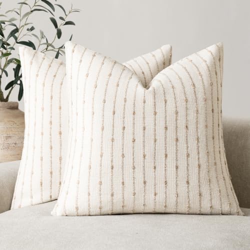 Foindtower Decorative Striped Boucle Throw Pillow Covers 18x18 Cream Camel - color: Irish Cream, size: 18" x 18" (Pack of 2)
