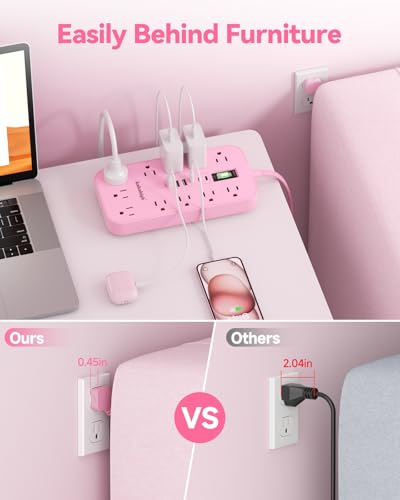 Pink Extension Cord with Multiple Outlets- 10 FT - color: Pink, size: 10FT
