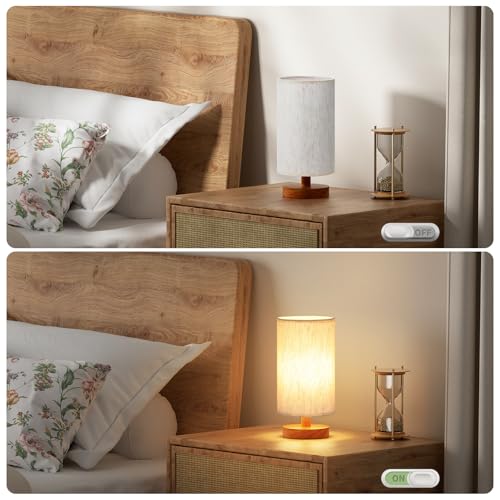 Desk Small Lamps Set of 2 (Cream Shade - Walnut Base, 9" Inline Control) - color: Cream Shade - Walnut Base set of 2