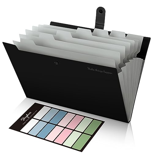 SKYDUE 8 Pockets Accordion File Organizer, Expanding File Folders, Portable Document Paper Organizer, A4 Letter Size, Snap Closure, Pack of 4 - color: Black Blue Red Green