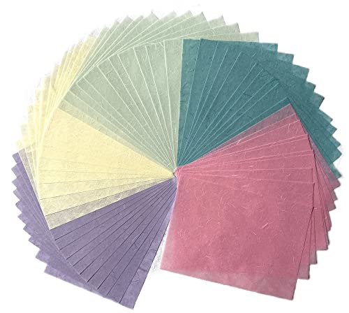 A4 Mulberry Paper 50 Sheets, Natural Fiber Mulberry Paper for Card Making, Watercolor, Calligraphy, Origami, Scrapbooking, Bookbinding & DIY Crafts (Pastel Tone, A4) - color: Pastel Tone, size: A4