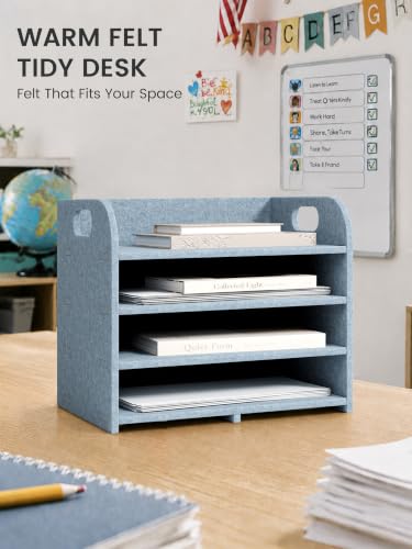 Fluxynara 4-Tier Felt File Organizer with Carry Handles, Coastal Haze - color: Coastal Haze