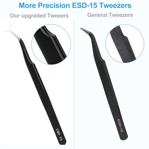 YHYZ 9PCS Precision Tweezers Set, Upgraded Anti-Static Stainless Steel Precise Tweezers (Fine, Curved, Flat), Perfect for Craft, Electronic, Soldering, Model, Hobby, Jewelry Making, Laboratory - style: 9pcs with case, V2