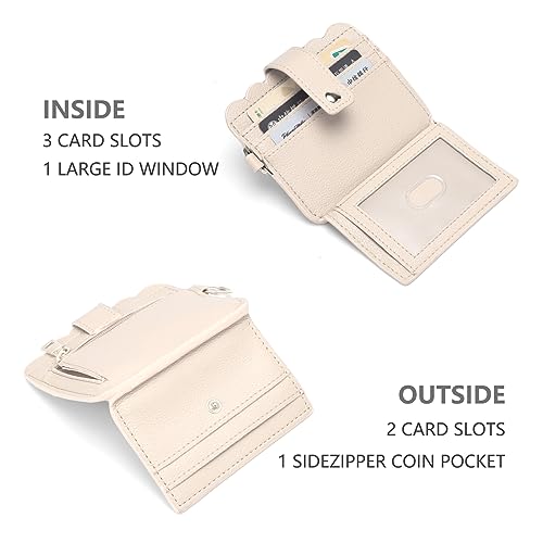 Wristlet Wallet for Women with Keychain – RFID Card Holder Small Wallet Wristlet with Key Ring - color: Beige, style: Classic