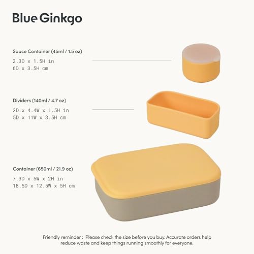 BLUE GINKGO Bento-Style Silicone Lunch Box Set, Grey, Made in Korea - color: Gray