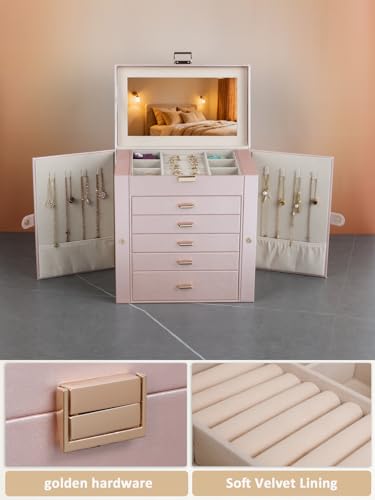 BOOVO Large Jewelry Box for Women 6 Layer - color: Rose Gold and Gold, size: 6 Layer