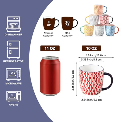 10 Oz Ceramic Coffee Mugs Set of 6 - color: Assorted Colors, size: 10 oz