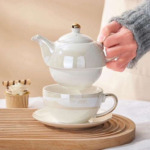 Tea for One Set, Teapot and Cup Set, Pearl White - color: Pearl White